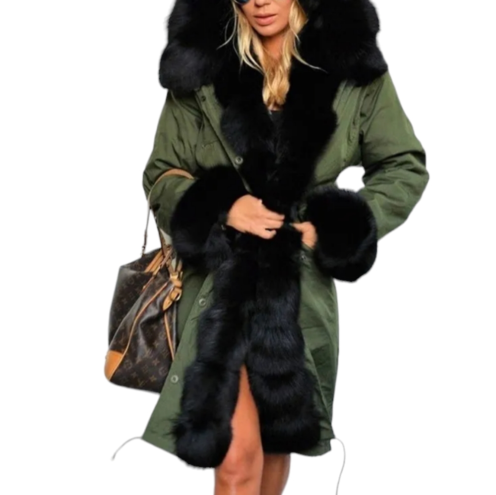 Roiii Winter Coat Luxury Women's (Faux Fur) Hooded Long Jacket. (Size/ M)